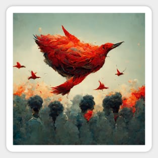 A flock of burning red birds Sticker